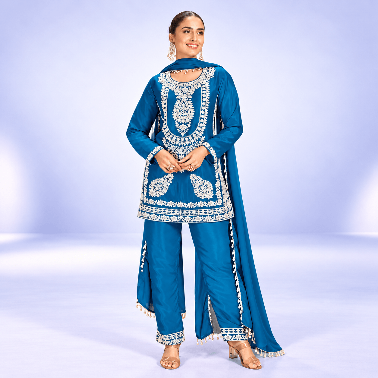 Elegant Blue Embroidered South Asian Ensemble