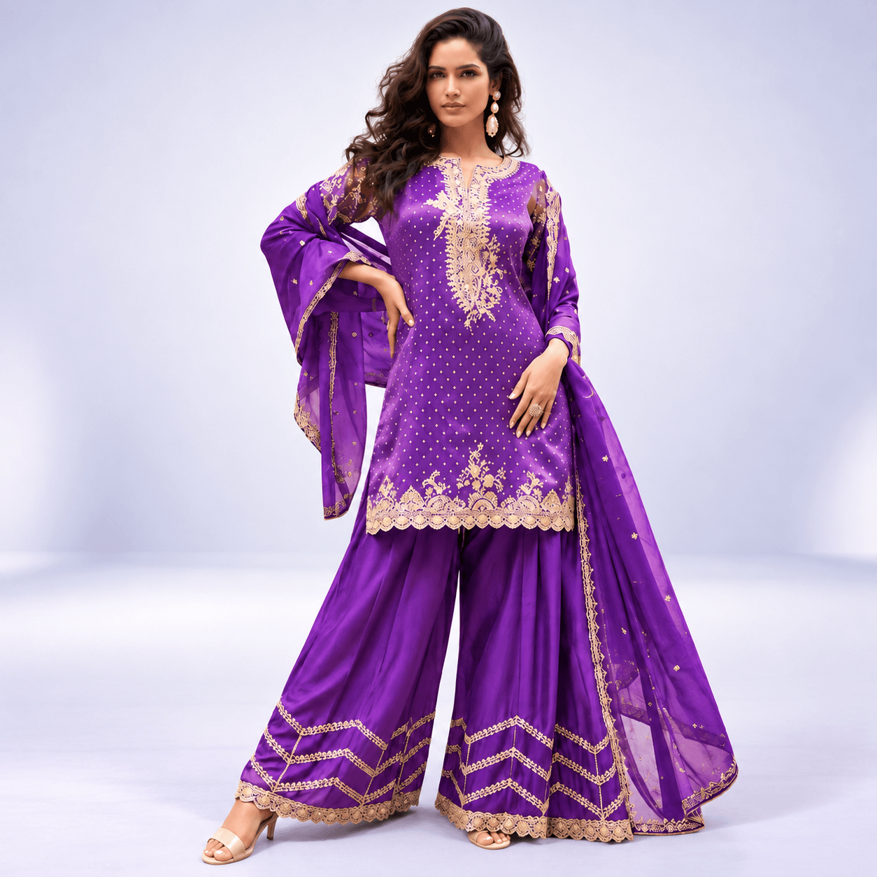 Elegant Purple Embroidered Palazzo Ensemble