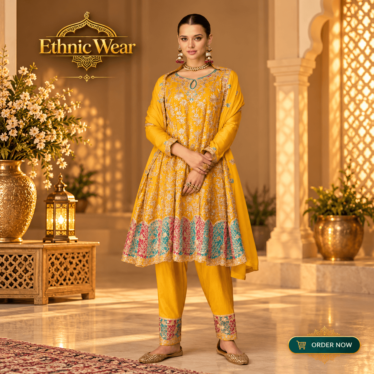Golden Ethnic Wear Elegance