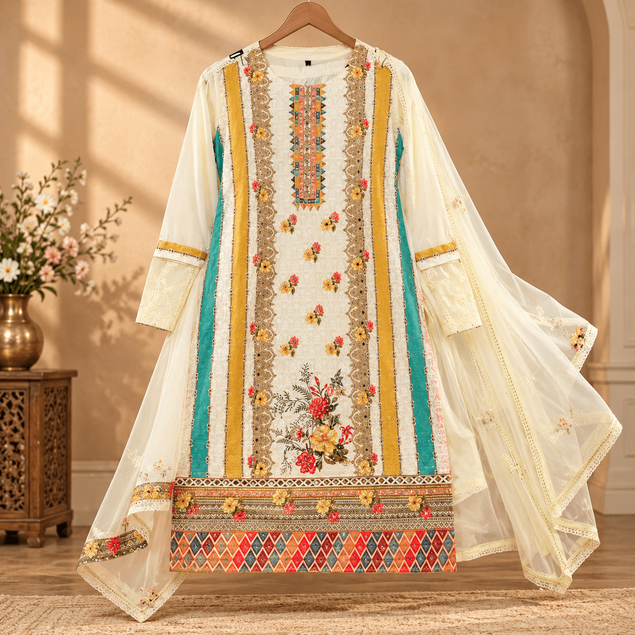 Ivory Embroidered Festive Ensemble