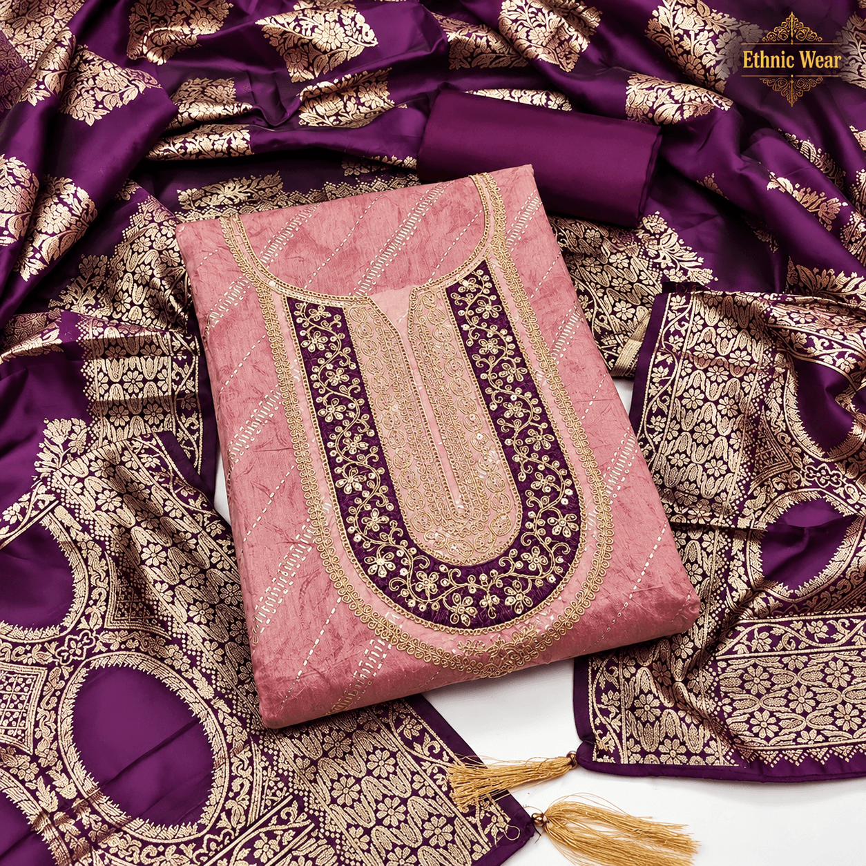 Luxurious Mauve and Purple Embroidered Ensemble