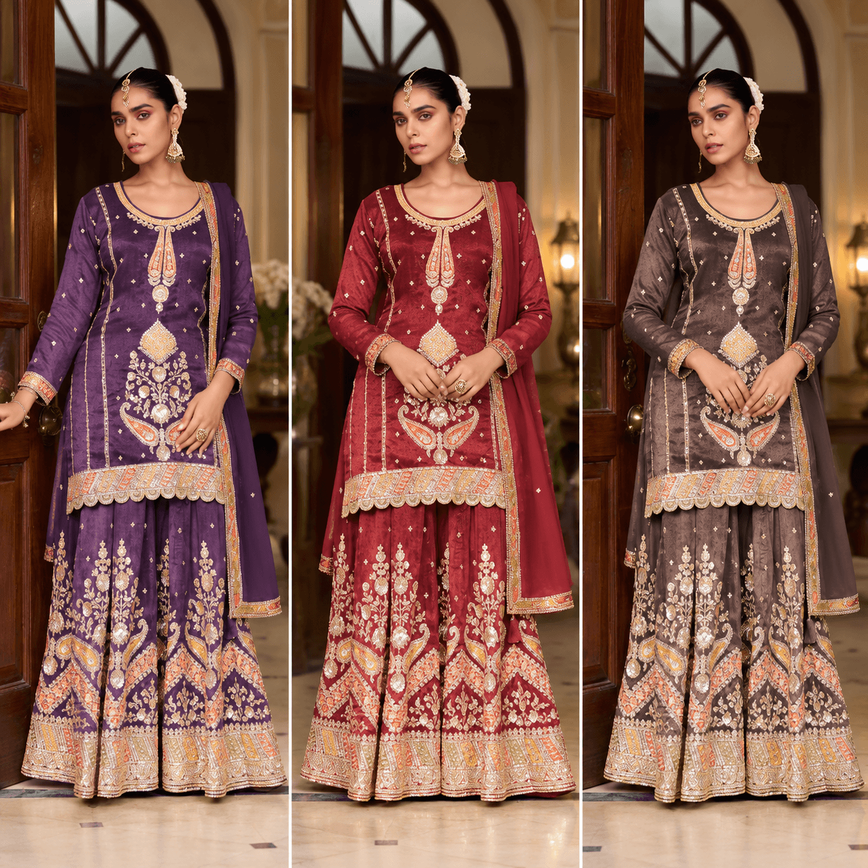 Luxury Heritage Triptych in Embroidered Ensembles