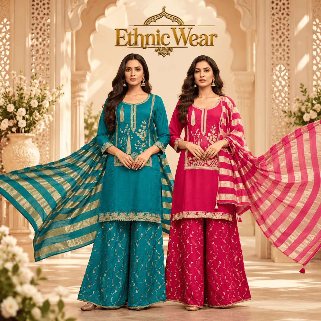 Luxury Teal and Magenta Ethnic Wear