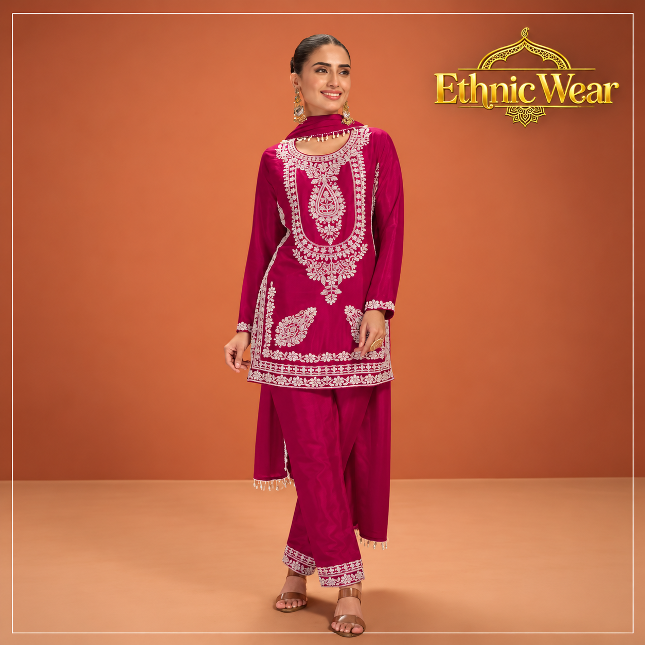 Magenta Embroidered Ethnic Wear