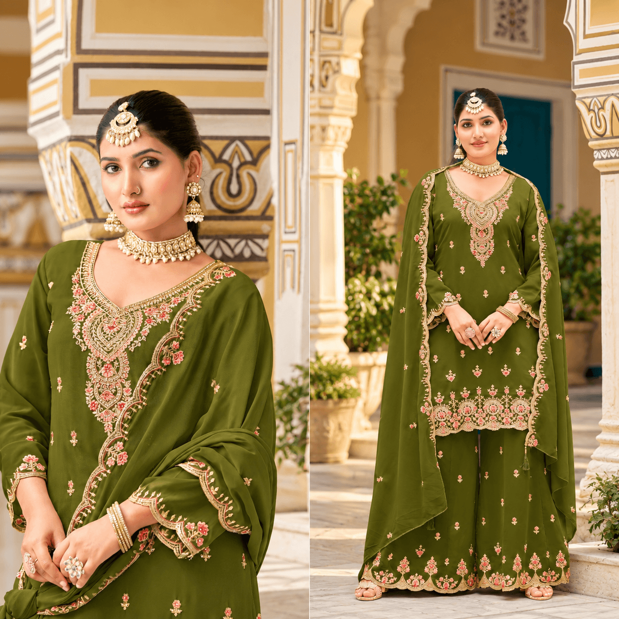 Olive Green Heritage Bridal Ensemble