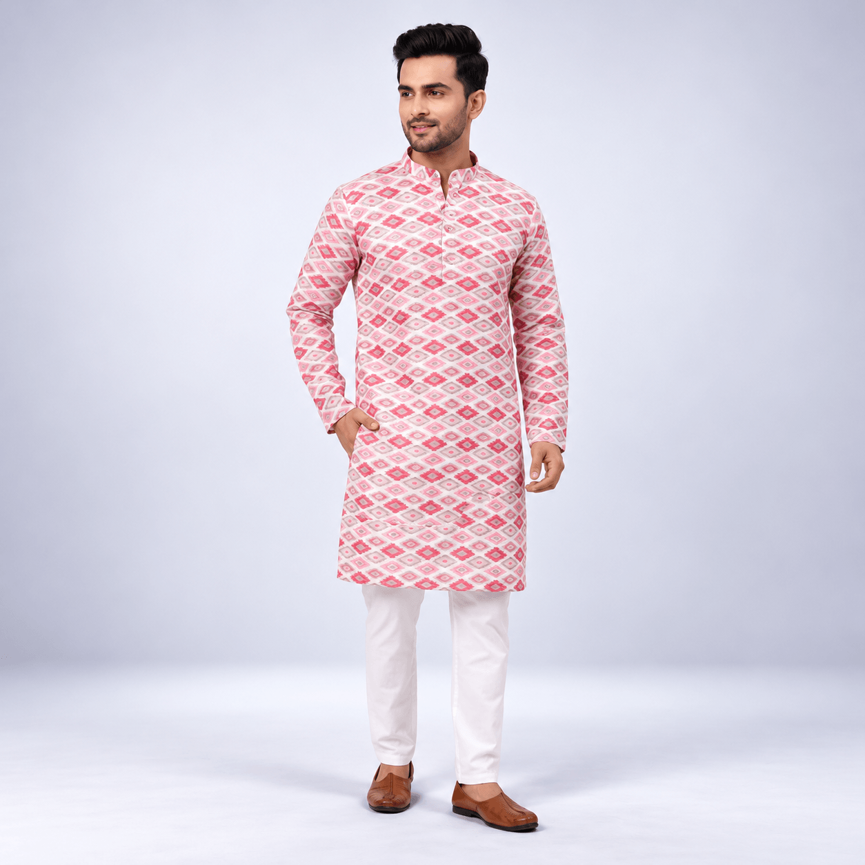 Patterned Pink Kurta Lookbook Pose
