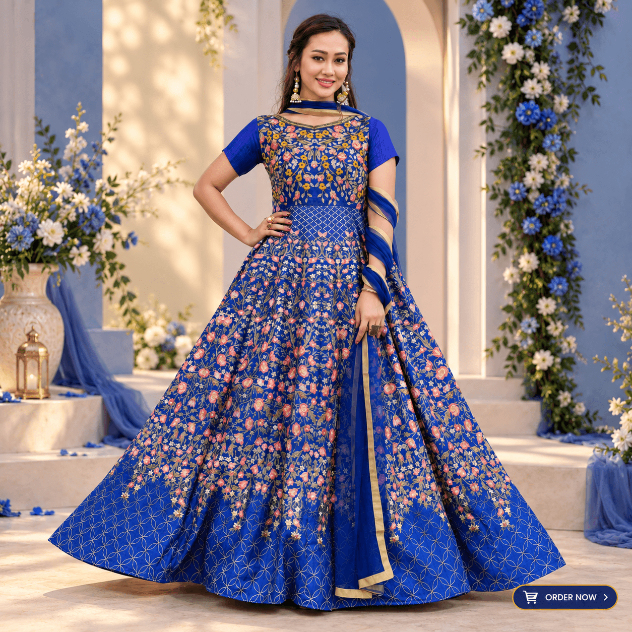 Royal Blue Floral Anarkali Showcase