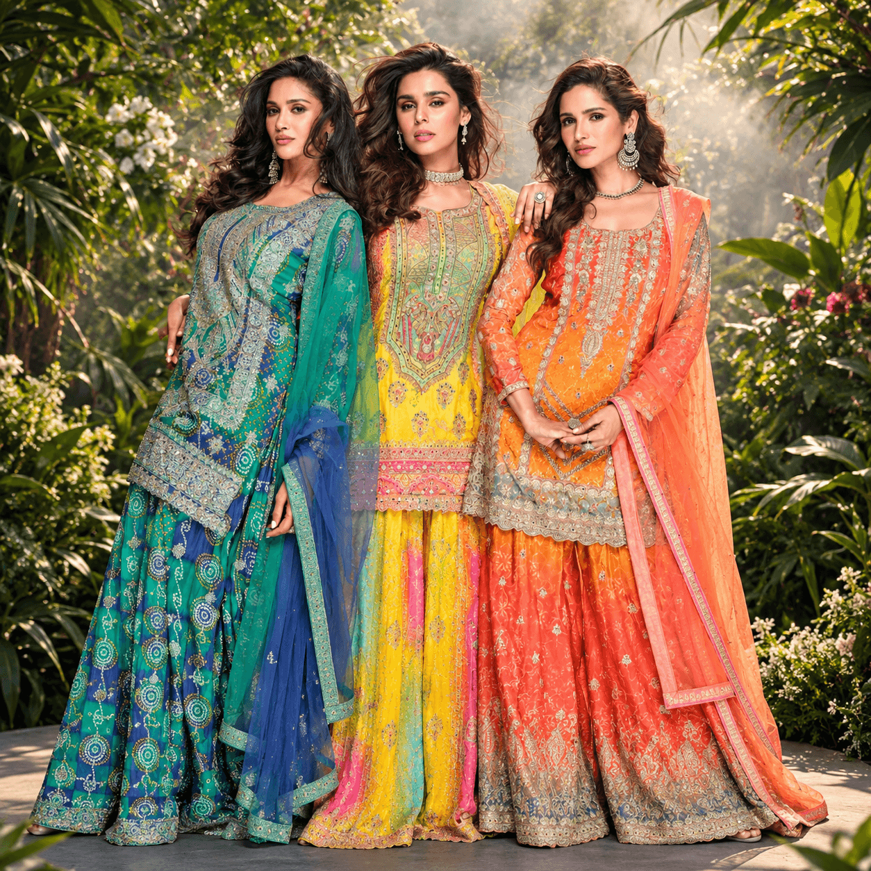Three Women in Tropical Couture