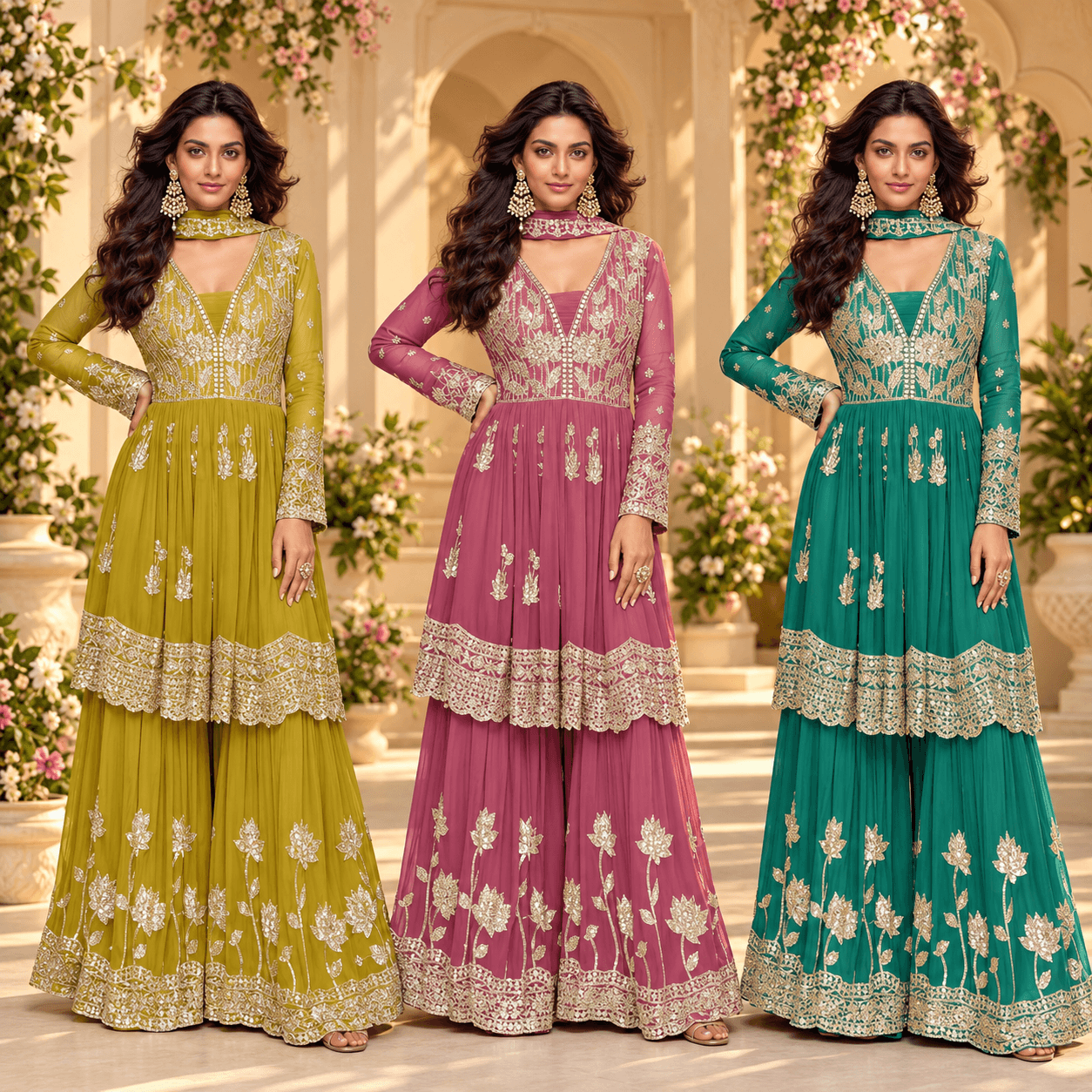 Triple-Toned Anarkali Elegance