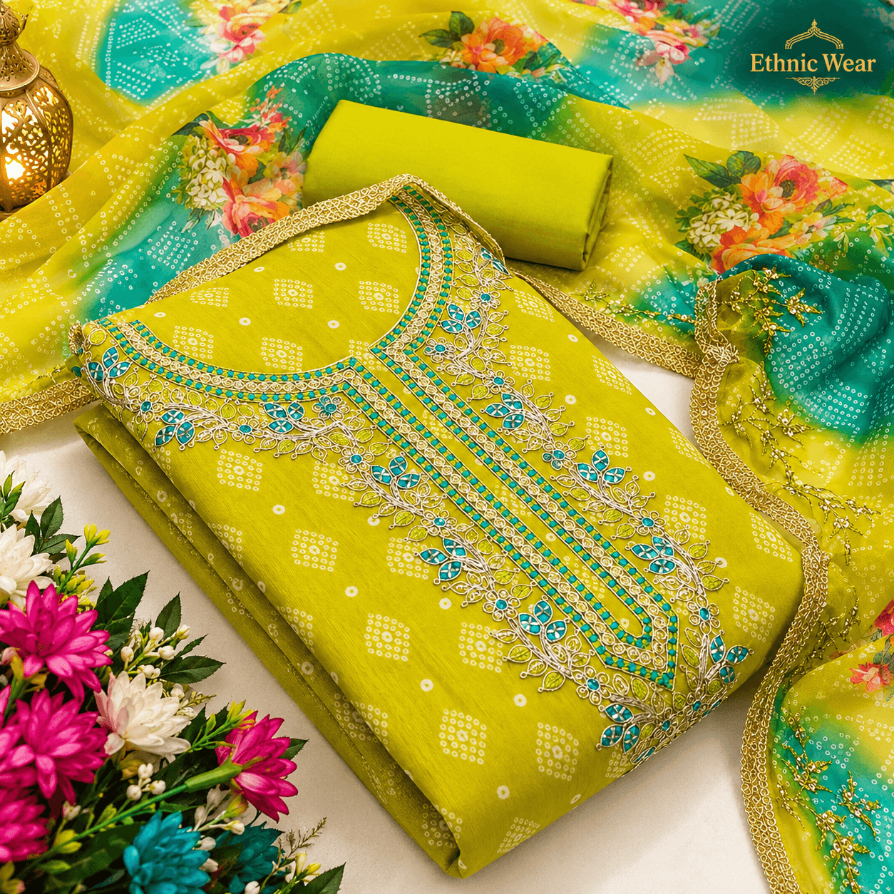 Vibrant Chartreuse Embroidered Ethnic Wear